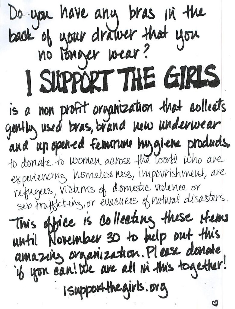I Support the Girls – Donate Bras and Feminine Hygiene Products to